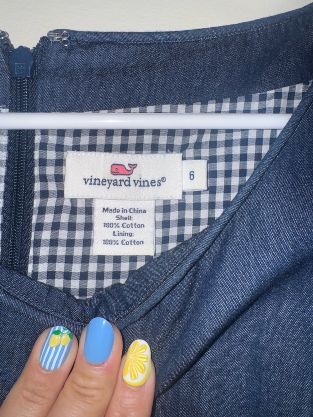 Vineyard Vines Chambray Scallop Sleeve Shift Dress Blue Size 6 - Picture 5 of 7